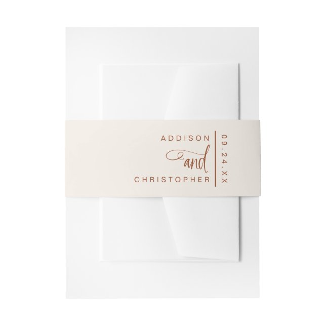 Cintas Para Invitaciones Boda de escritura crema de terracota personalizada (Anverso Ejemplo)