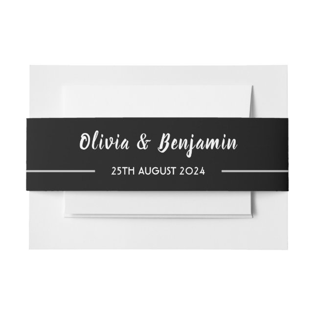 Cintas Para Invitaciones Boda de escritura manuscrita simple en negro (Anverso Ejemplo)