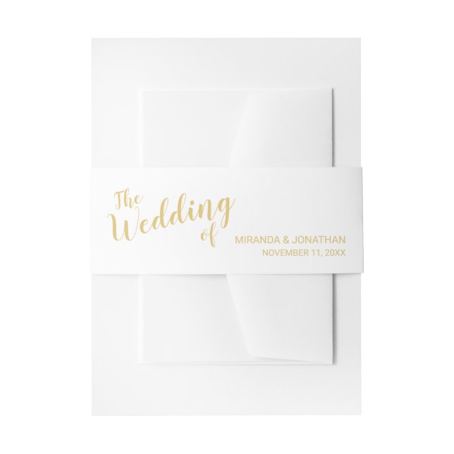 Cintas Para Invitaciones Boda de escritura moderna en blanco y oro (Anverso Ejemplo)