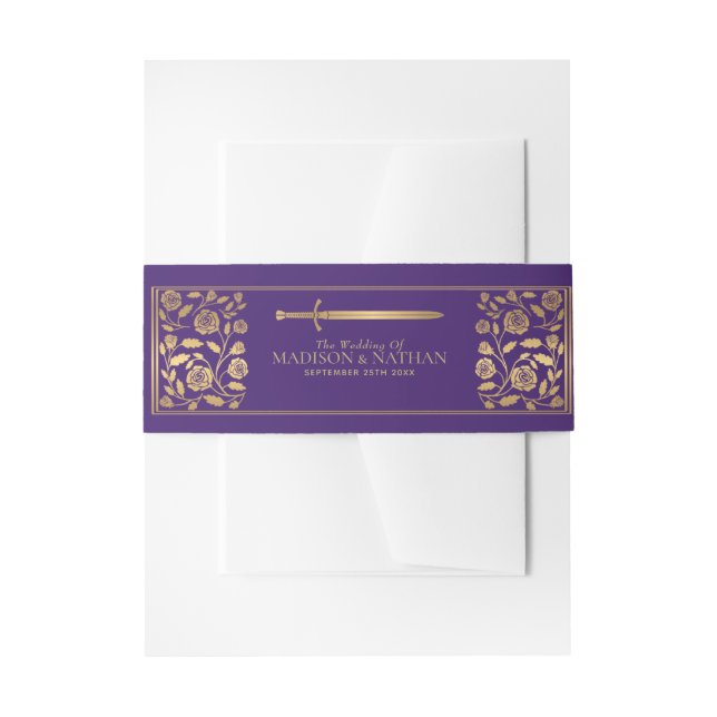 Cintas Para Invitaciones Boda de espadas doradas moradas (Anverso Ejemplo)