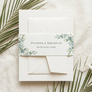 Cintas Para Invitaciones Boda de eucalipto con acuarela moderna y vegetació