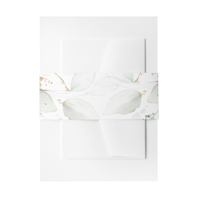 Cintas Para Invitaciones Boda de Eucalipto Verde y Dorado   (Anverso Ejemplo)