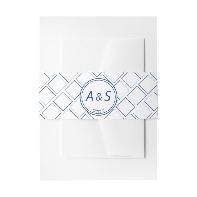 Cintas Para Invitaciones Boda de fecha inicial azul azul clásico minimalist (Anverso Ejemplo)