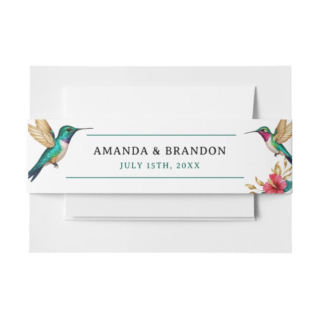 Cintas Para Invitaciones Boda de Flor Tropical Rojo (Anverso Ejemplo)