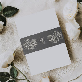 Cintas Para Invitaciones Boda de Florales Formales de Monograma de Carbón C