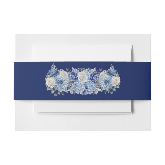 Cintas Para Invitaciones Boda de flores azul acuarela - (Anverso Ejemplo)