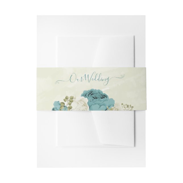 Cintas Para Invitaciones boda de flores azules blancas (Anverso Ejemplo)