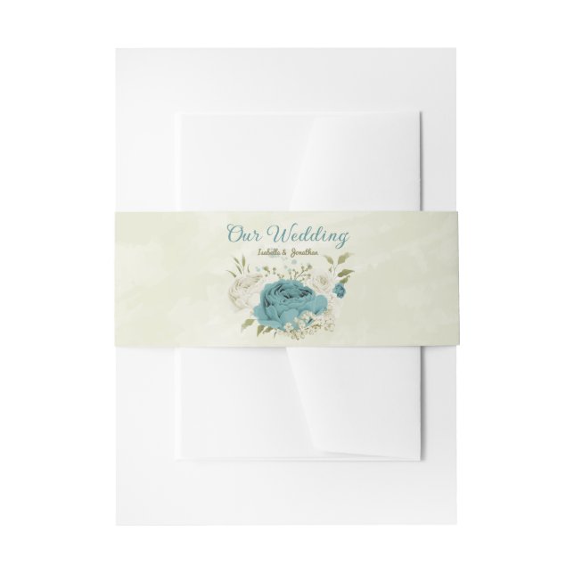 Cintas Para Invitaciones boda de flores azules blancas (Anverso Ejemplo)