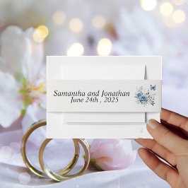 Cintas Para Invitaciones Boda de flores azules y mariposas modernas
