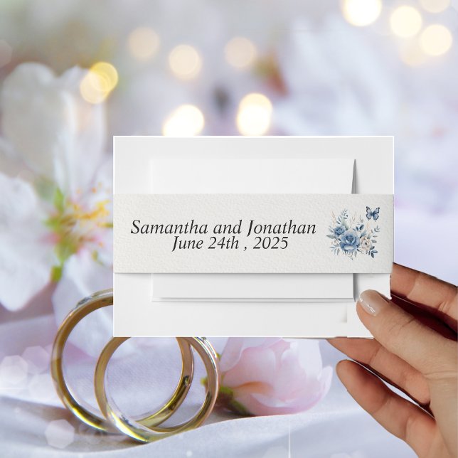 Cintas Para Invitaciones Boda de flores azules y mariposas modernas (Subido por el creador)