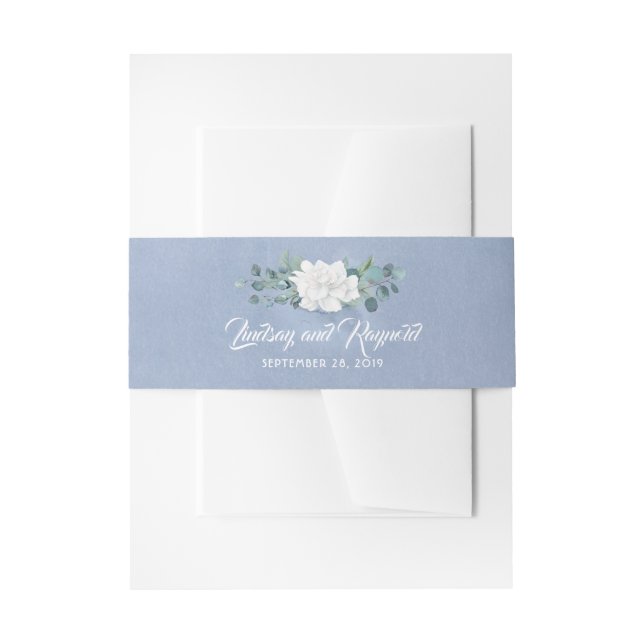 Cintas Para Invitaciones Boda de flores blancas azules turbias (Anverso Ejemplo)