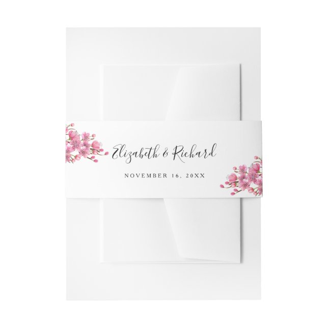 Cintas Para Invitaciones Boda de flores de cerezo rosa (Anverso Ejemplo)