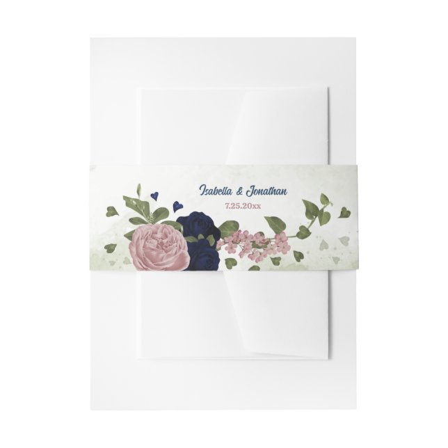 Cintas Para Invitaciones boda de flores de marina rosa (Anverso Ejemplo)