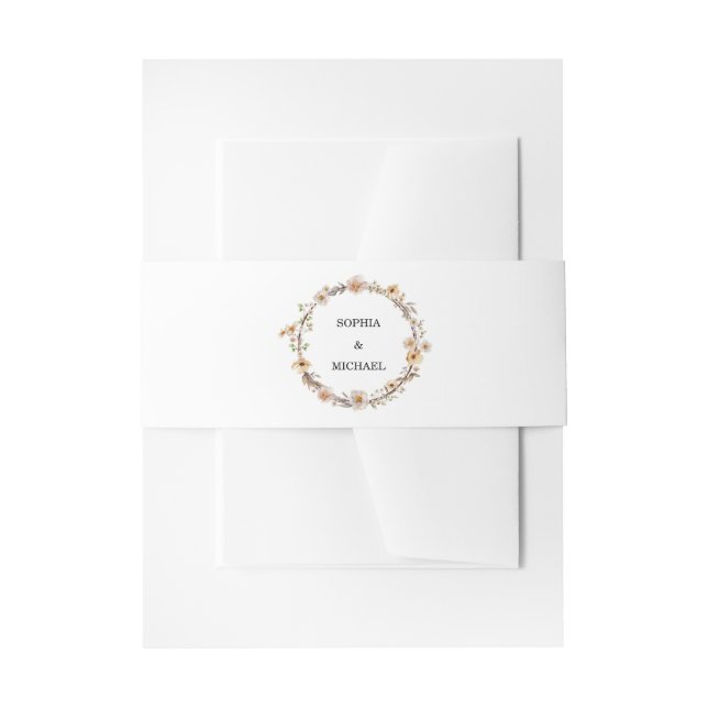 Cintas Para Invitaciones Boda de flores silvestres beige (Anverso Ejemplo)