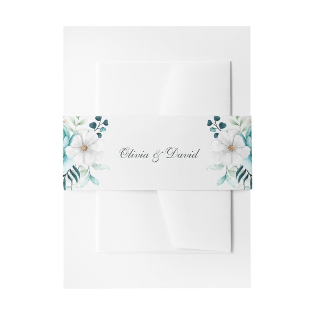Cintas Para Invitaciones Boda de flores silvestres verde azuladas y fuera d (Anverso Ejemplo)