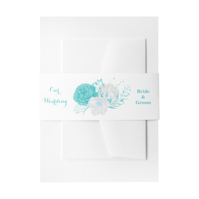 Cintas Para Invitaciones boda de flores turquesas románticas (Anverso Ejemplo)