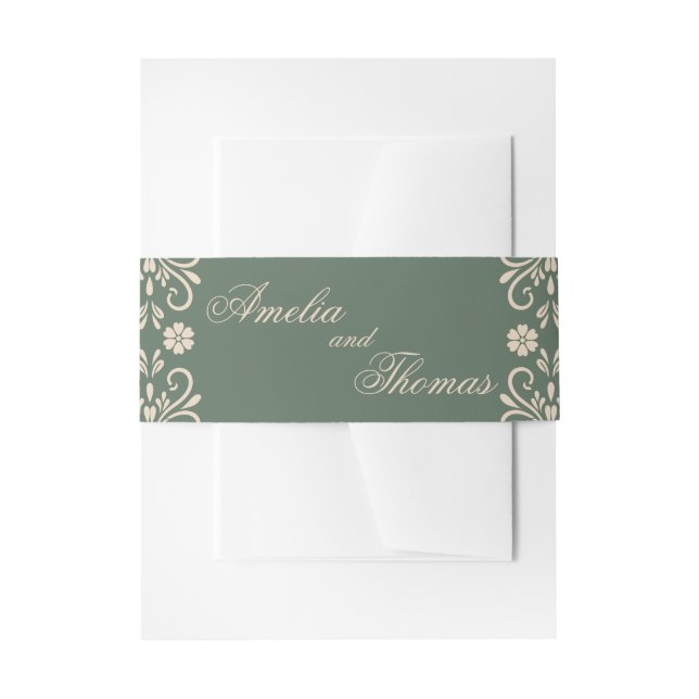 Cintas Para Invitaciones Boda de flores verdes rústicas  (Anverso Ejemplo)