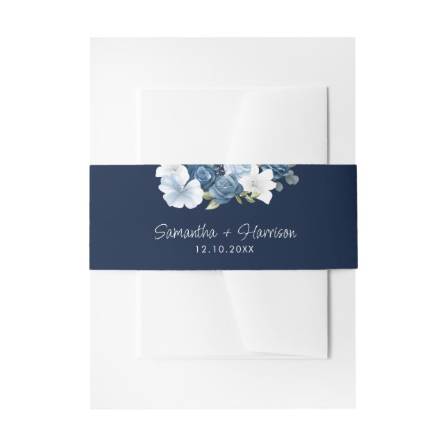 Cintas Para Invitaciones Boda de Floristería Azul Polvoriento (Anverso Ejemplo)