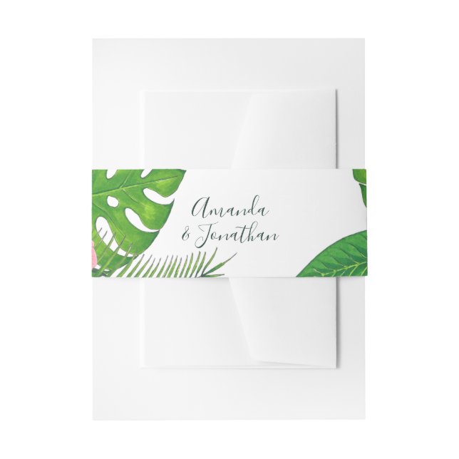 Cintas Para Invitaciones Boda de follaje tropical acuático personalizado (Anverso Ejemplo)
