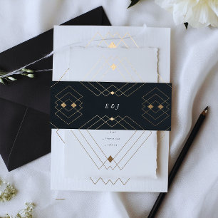 Cintas Para Invitaciones Boda de gatsby de deco geométrico de la marina de