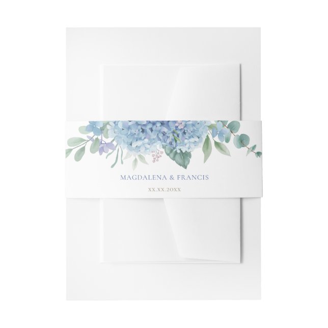 Cintas Para Invitaciones boda de hidrangea azul (Anverso Ejemplo)