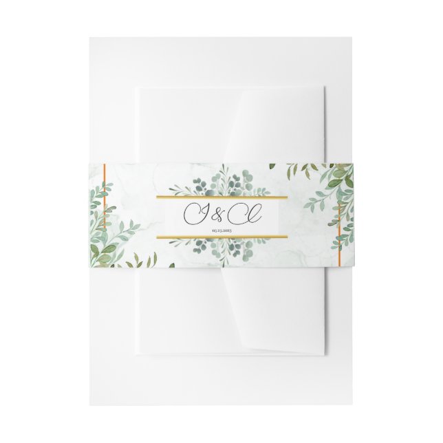 Cintas Para Invitaciones Boda de hojas de follaje verde acuarela (Anverso Ejemplo)