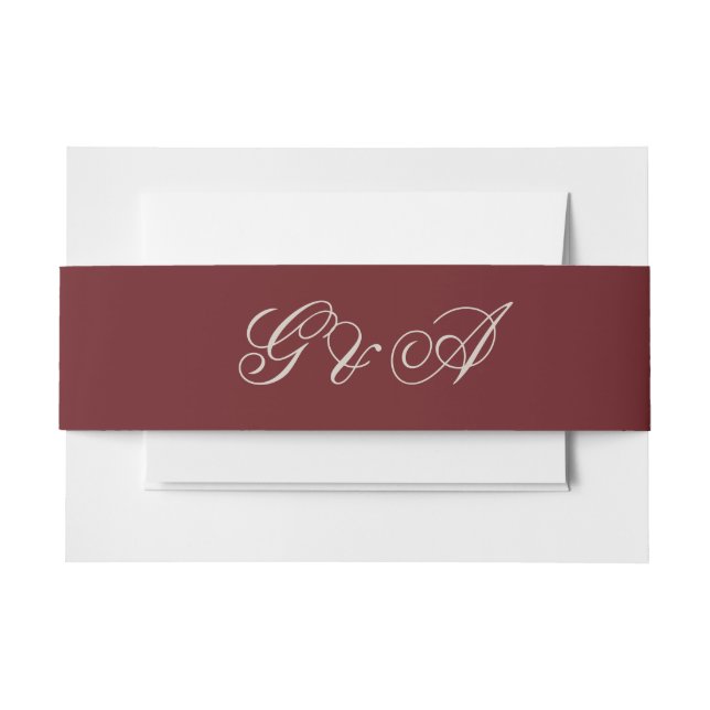 Cintas Para Invitaciones Boda de Iniciales de Guión Borgoña (Anverso Ejemplo)