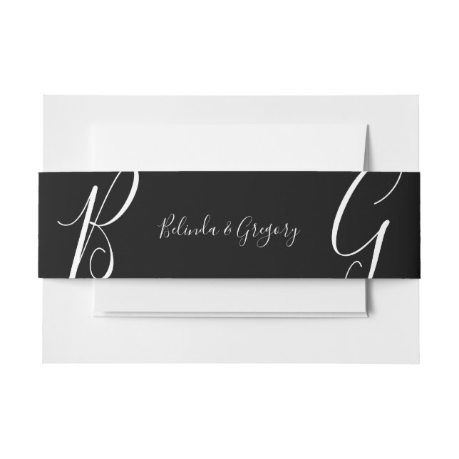 Cintas Para Invitaciones Boda de Iniciales de Monograma Blanco y Negro (Anverso Ejemplo)