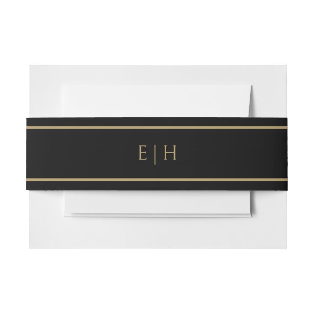 Cintas Para Invitaciones Boda de Iniciales de Oro Negro (Anverso Ejemplo)