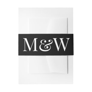 Cintas Para Invitaciones Boda de Iniciales del Monograma Blanco Negro Moder