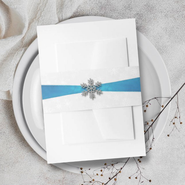 Cintas Para Invitaciones Boda de Invierno Diamante Snowflake & Blue Ribbon (Subido por el creador)