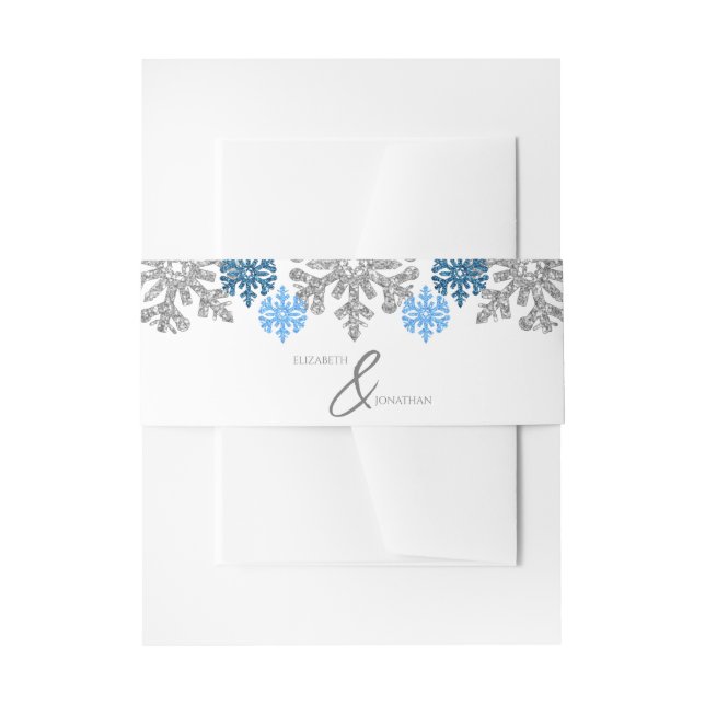 Cintas Para Invitaciones Boda de Invierno Silver Blue Snowflakes (Anverso Ejemplo)