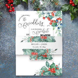 Cintas Para Invitaciones Boda de Invierno Simple Holly y Berries