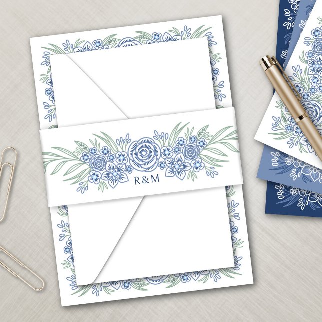 Cintas Para Invitaciones Boda de la Marina Azul Dusty Floral Botánica (Subido por el creador)