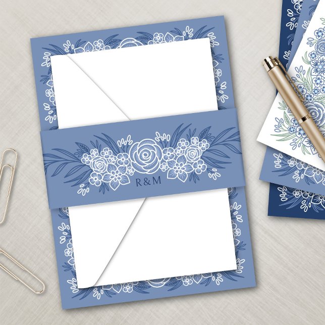 Cintas Para Invitaciones Boda de la Marina Azul Dusty Floral Botánica (Subido por el creador)