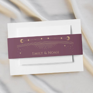 Cintas Para Invitaciones Boda de las Estrellas de Luna de Oro de Plum Místi