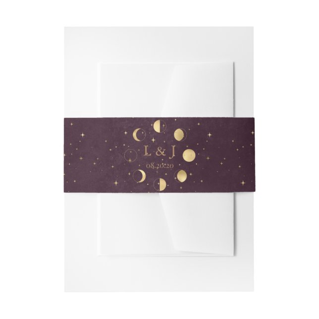 Cintas Para Invitaciones Boda de las Fases Celestiales de la Luna de Oro de (Anverso Ejemplo)