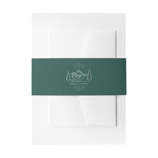 Cintas Para Invitaciones Boda de las Montañas de Arte de Línea Boda Esmeral (Anverso Ejemplo)