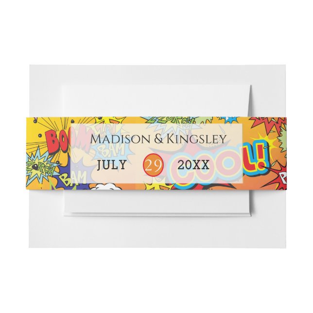 CINTAS PARA INVITACIONES BODA DE LIBRO DE CÓMO SUPERHERO (Anverso Ejemplo)