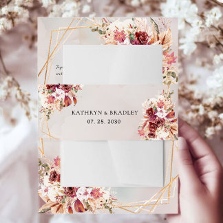 Cintas Para Invitaciones Boda de Lujo Burgundy Blanco Dorado