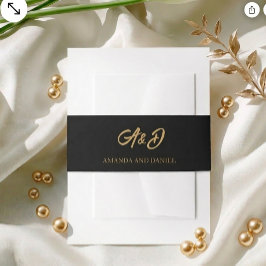 Cintas Para Invitaciones Boda de Lujo Negra y Dorada