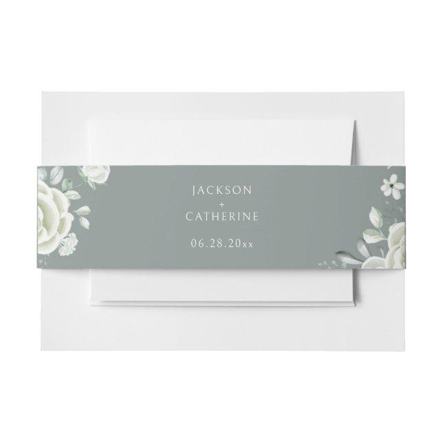 Cintas Para Invitaciones Boda de lujo White Rose Sage Green (Anverso Ejemplo)