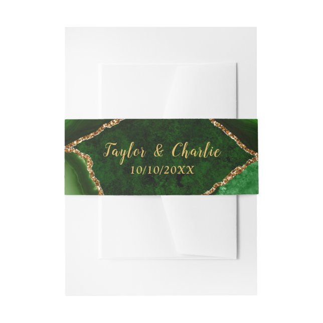 Cintas Para Invitaciones Boda de mármol verde y oro (Anverso Ejemplo)