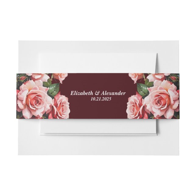 Cintas Para Invitaciones Boda de marrón de rosas rosas rosas rosas y rojas  (Anverso Ejemplo)
