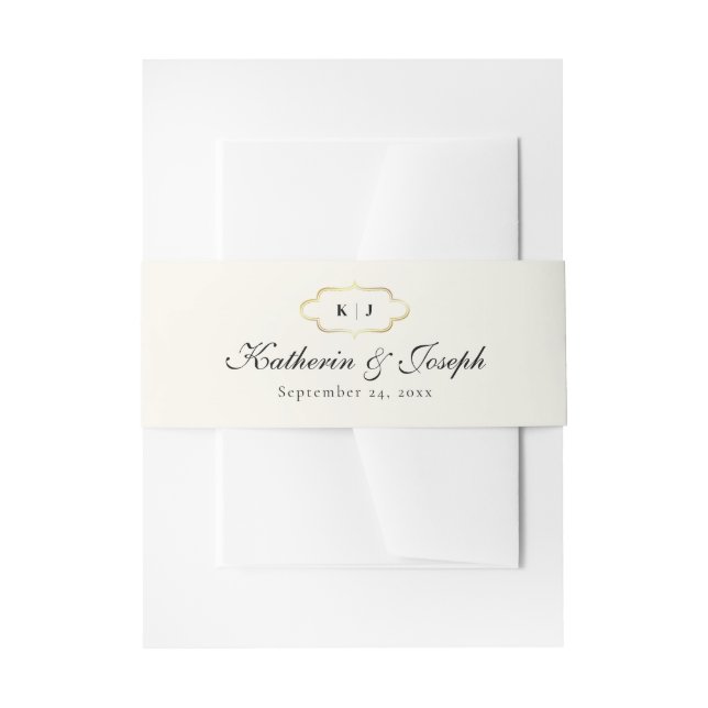 CINTAS PARA INVITACIONES BODA DE MONOGRAMA CLÁSICA Y CALLIGRAFÍA ROMÁNTICA (Anverso Ejemplo)