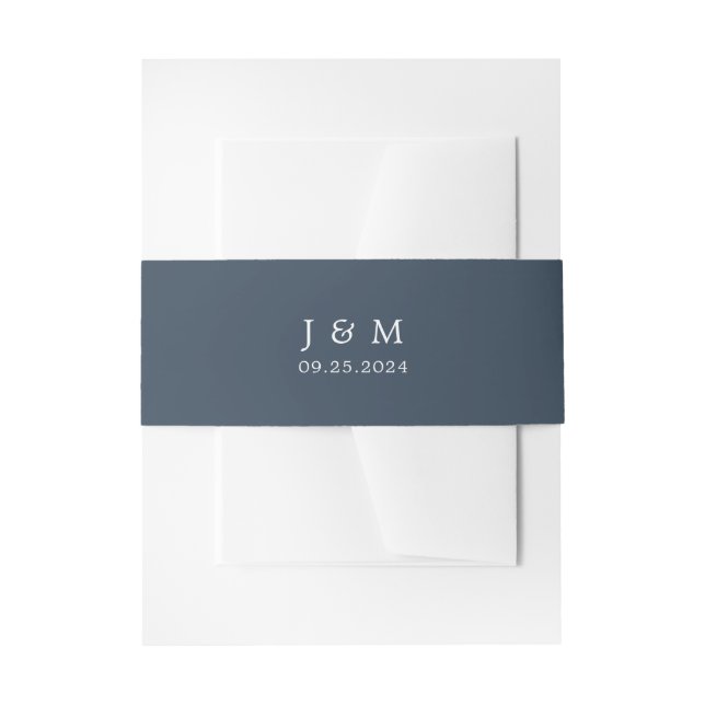 Cintas Para Invitaciones Boda de Monograma Clásico de Marina Formal Azul y  (Anverso Ejemplo)