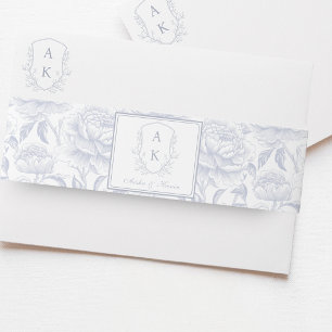 Cintas Para Invitaciones Boda de Monograma Crest Azul Polvoriento