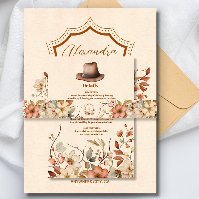 Cintas Para Invitaciones Boda de Monograma de Escudo occidental floral (Subido por el creador)