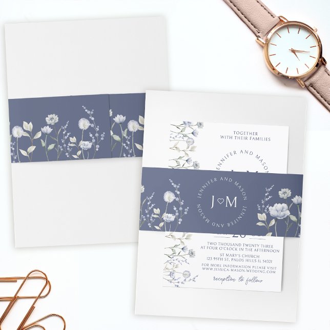 Cintas Para Invitaciones Boda de monograma de flor azul turquesa (Subido por el creador)