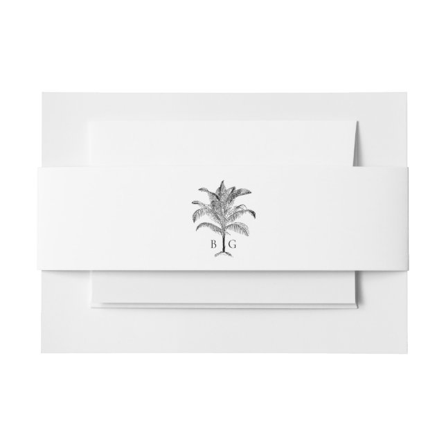 Cintas Para Invitaciones Boda de monograma de palmeras tropicales minimalis (Anverso Ejemplo)